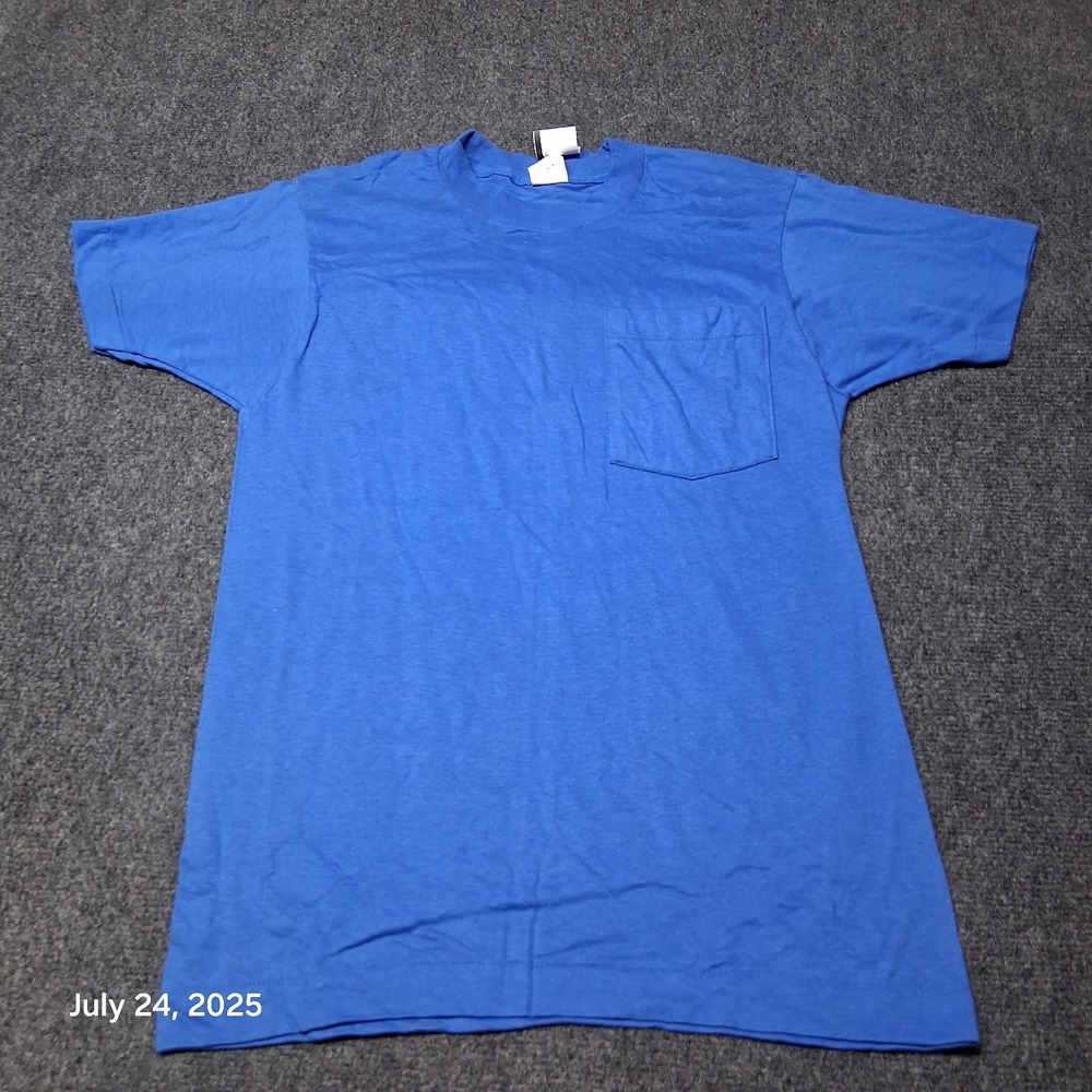 Vintage Walmart Single Stitch Plain Blank Pocket T Shirt Blue Size‎ Small